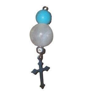Vintage Milky Quartz Cross Pendant Charm Dyed Howlite Turquoise Bead Gothic Boho